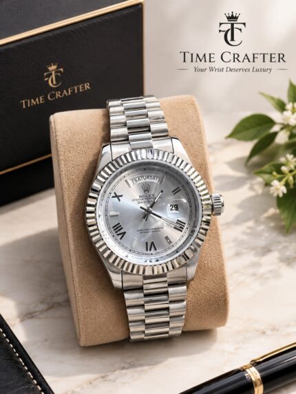 Rolex Day Date Fluted Bezel Sky Blue Dial Watch